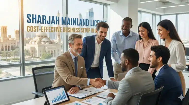 Business meeting in modern office setting.